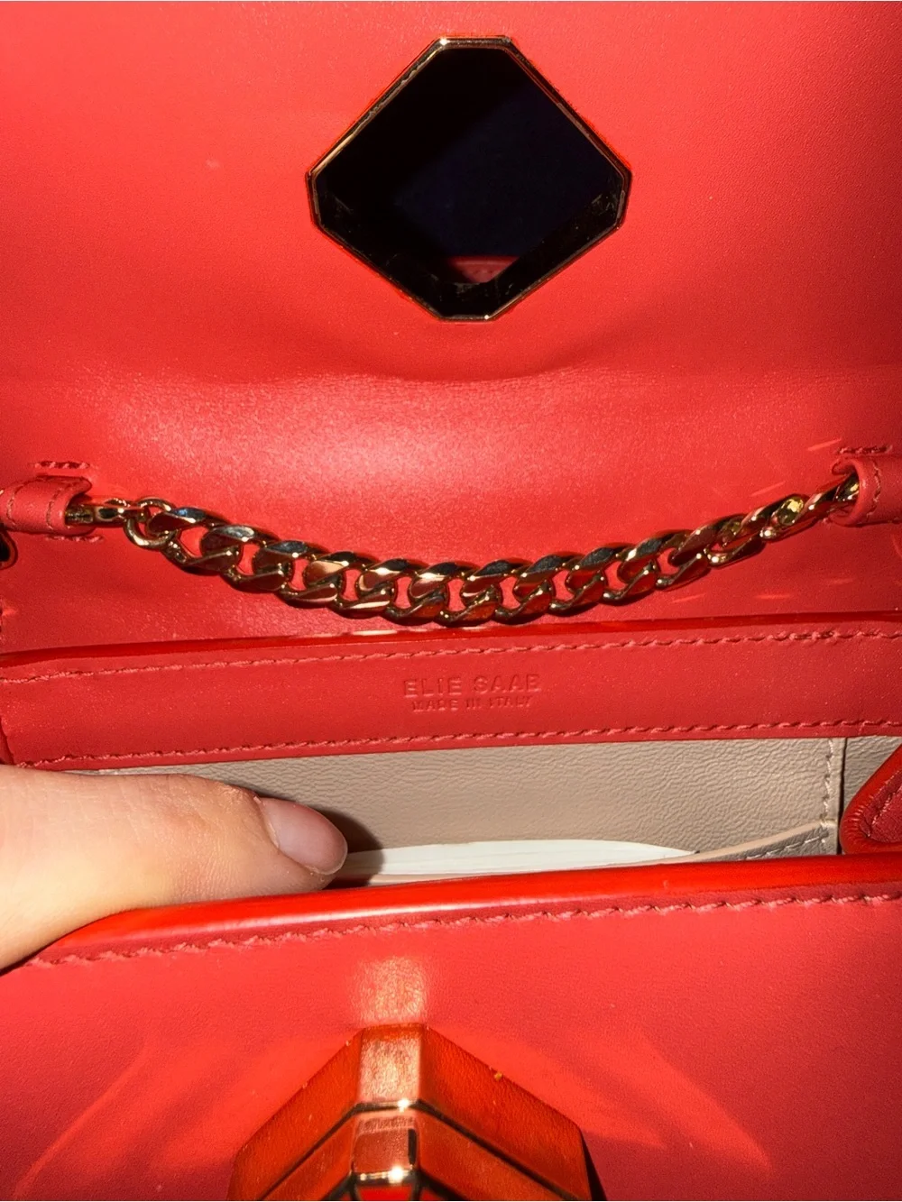 Elie Saab Coral Studded Crossbody Top-Handle Bag with Gold Chain